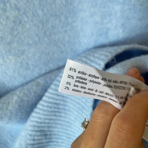 Zara Soft Knit Wool Blend Oversized High Neck Sweater Blue  Size Small - Picture 6 of 6